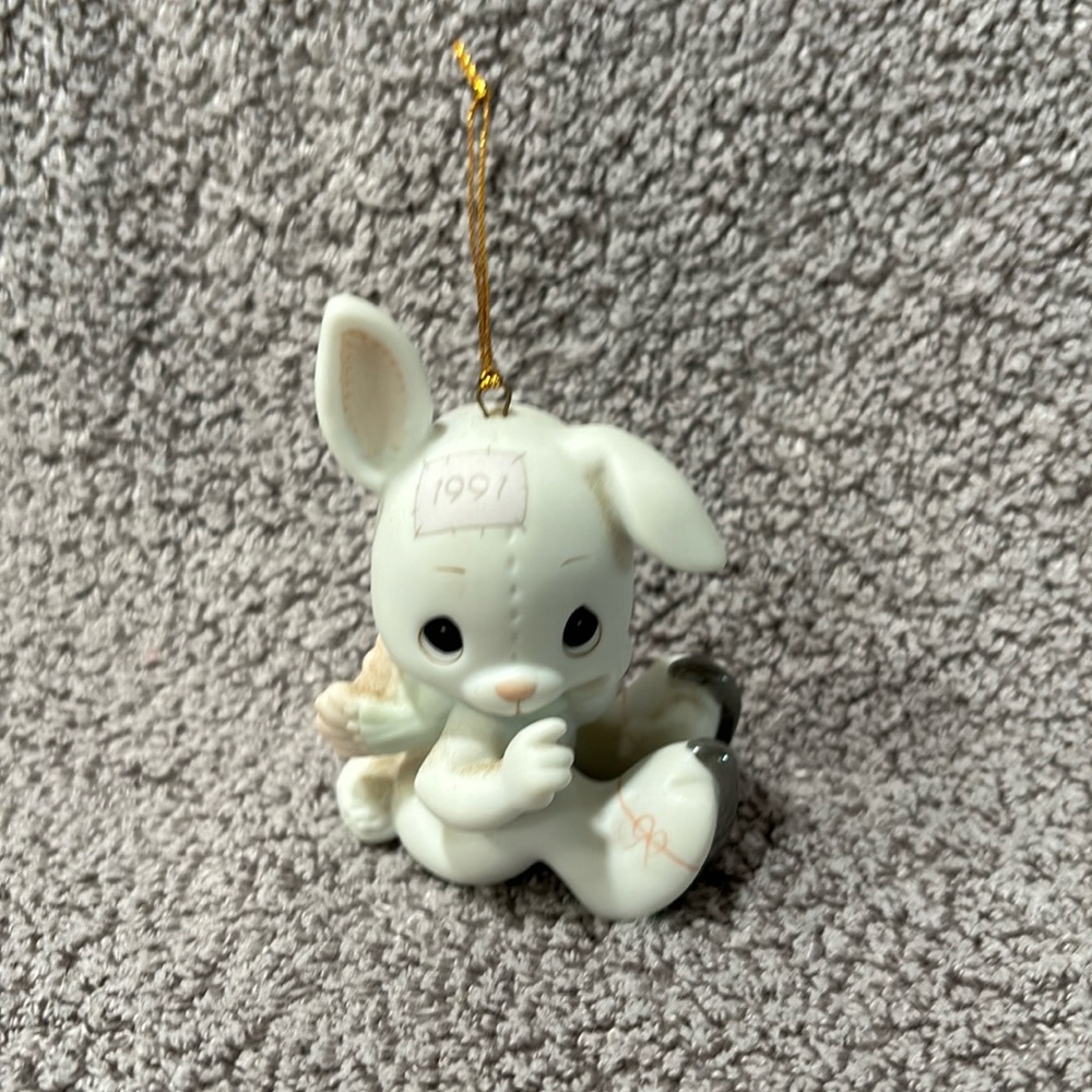 Precious moment, figure, skating bunny ornament
